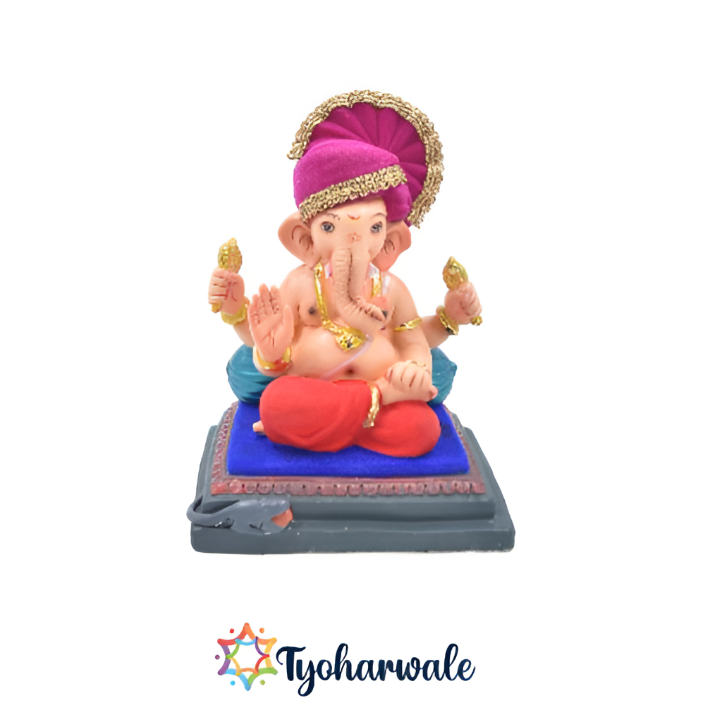 Padmasana Ganpati Murti with Pheta| 8 inches| Shadu Mati| Eco- friendly ganesh idol