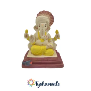 Padmasana Ganpati Murti with Pheta | 8 inches | Eco- friendly ganesh idol made with Shadu Mati