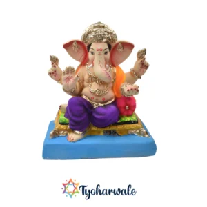 Peshwai Shadu Clay Ganpati Murti| 18 inches| Ganesha in peshwai style with load| Eco-friendly and natural