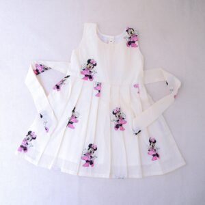 Sleeveless Minnie Mouse Embroidery with Off-White Cotton Lining