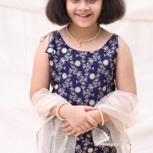 Banarasi Navy Blue Kurta Set with White Net Dupatta