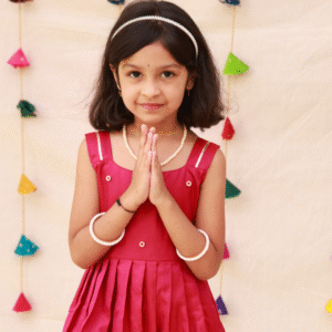 Rani Pink Rhinestone Shoulder Strip Silk Frock