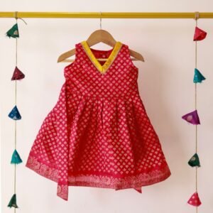 Rani Colour Border frock V-neck cotton lining