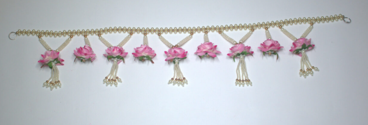 Beaded Toran with Flowers | Handcrafted Door Hanging for Home, Temple & Diwali Festival Decor