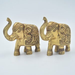 Elephant Design Brass Showpiece | Decorative Brass Elephant Statue Pair for Home Decor, Table Décor, Vastu, Good Luck, Housewarming Gifts & Traditional Indian Figurines