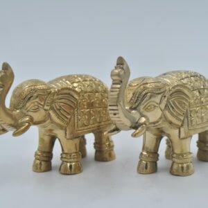 Metal Elephant Pair Statue | Gold Plated Trunk Up Elephant Idol Showpiece for Home Decor, Vastu, Prosperity, Good Luck, Mandir, Pooja Room & Housewarming Gifts