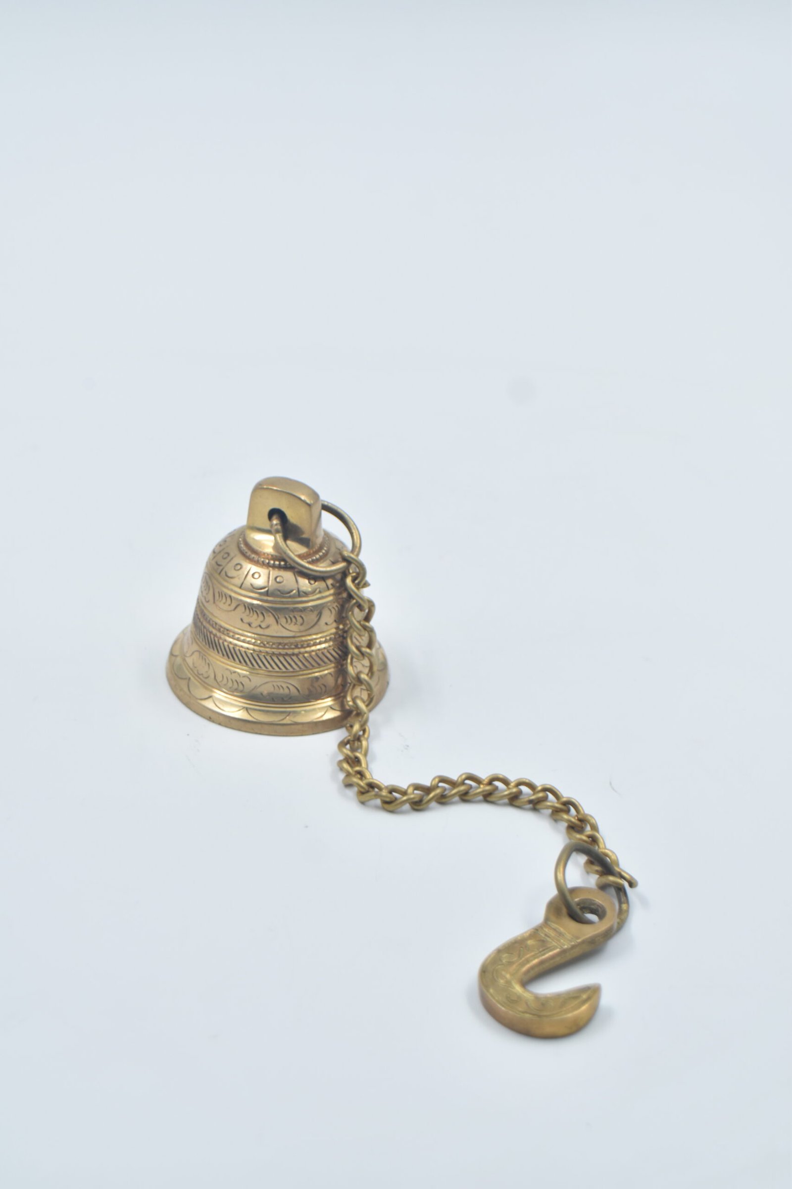 Brass Wall Hanging Bell with Chain & Hook | Decorative Pooja Ghanti for Home Mandir, Temple, Living Room, Door, Porch, Balcony | Traditional Spiritual & Religious Accessory