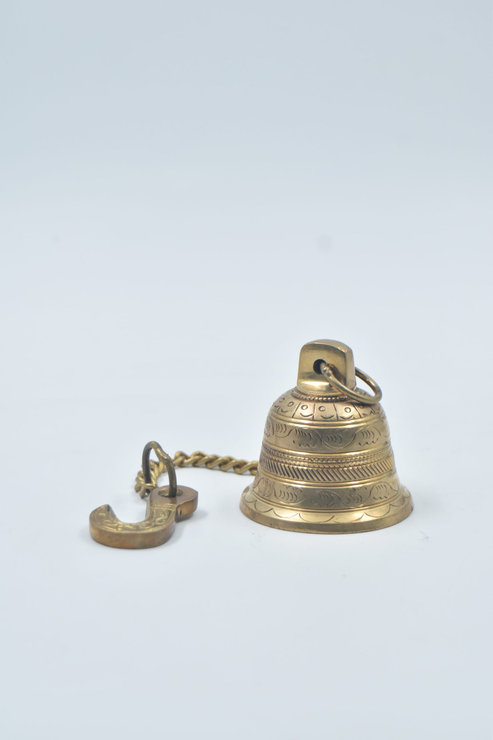 Brass Wall Hanging Bell with Chain & Hook | Decorative Pooja Ghanti for Home Mandir, Temple, Living Room, Door, Porch, Balcony | Traditional Spiritual & Religious Accessory
