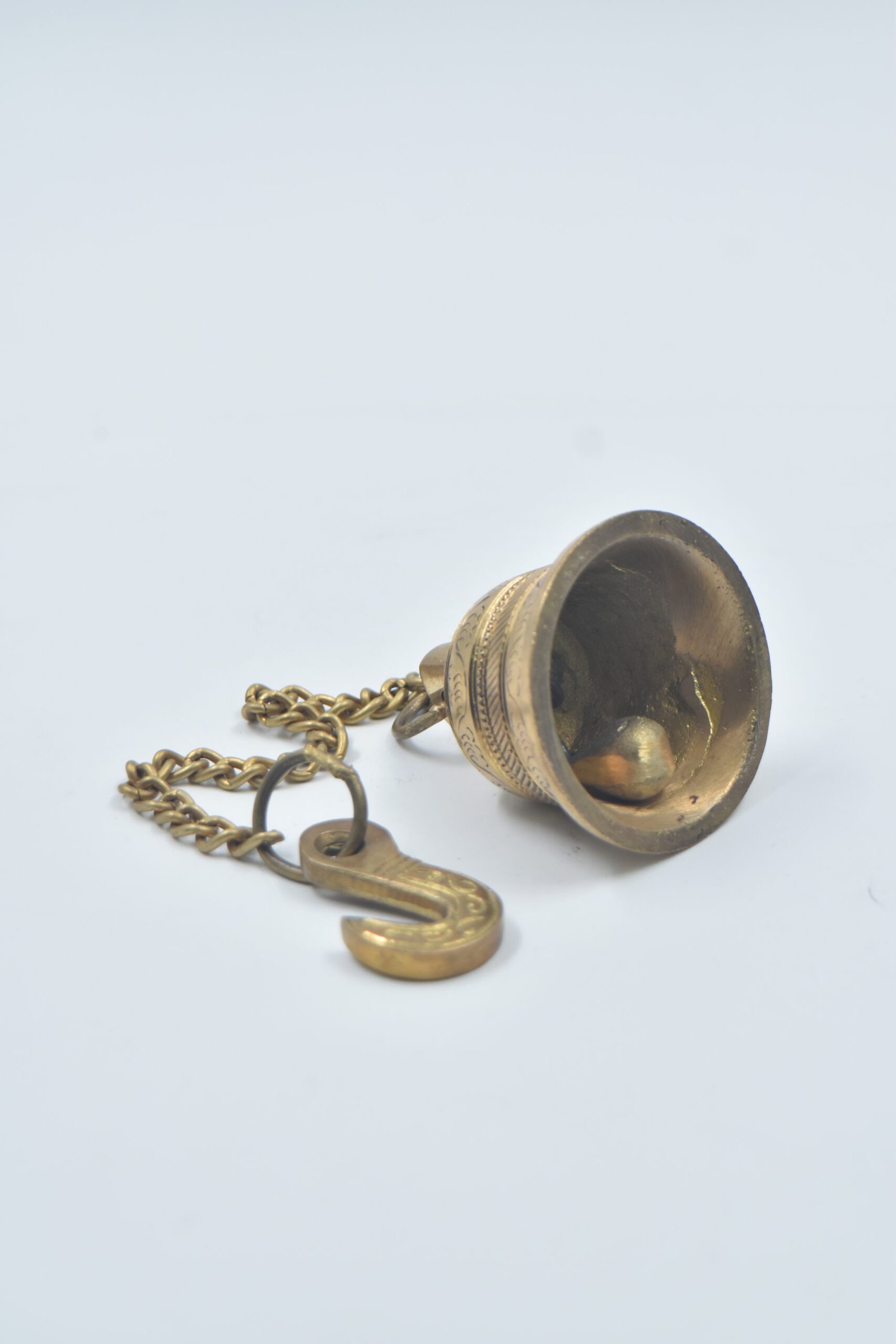 Brass Wall Hanging Bell with Chain & Hook | Decorative Pooja Ghanti for Home Mandir, Temple, Living Room, Door, Porch, Balcony | Traditional Spiritual & Religious Accessory