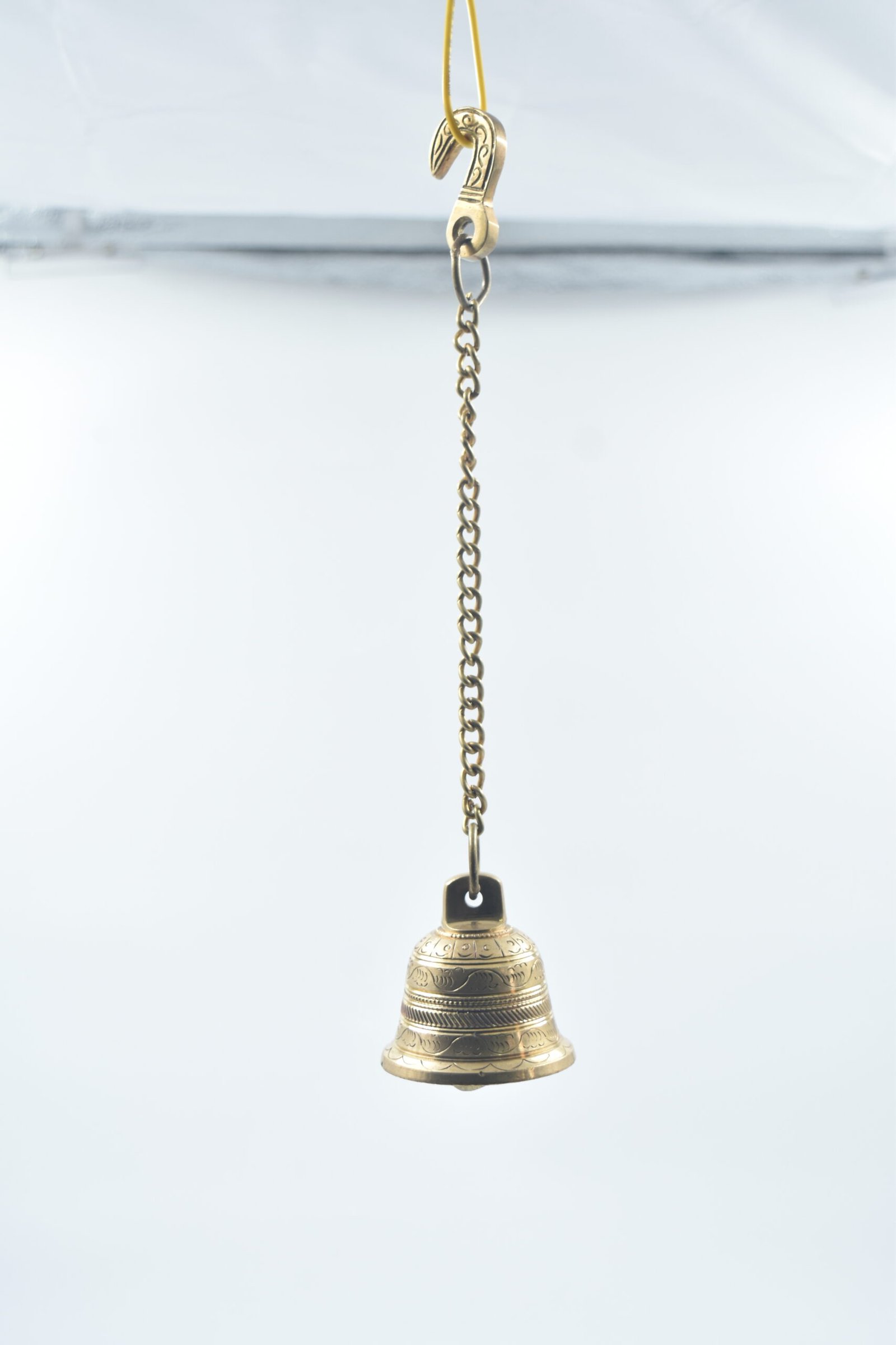 Brass Wall Hanging Bell with Chain & Hook | Decorative Pooja Ghanti for Home Mandir, Temple, Living Room, Door, Porch, Balcony | Traditional Spiritual & Religious Accessory