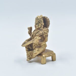 Brass Saraswati Idol | Maa Saraswati Murti Statue for Home, Temple, Study Table, Car Dashboard, Pooja Room & Religious Décor; Diwali Gifting