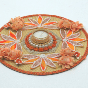 Diya Platter in Orange & Yellow – Festive Pooja & Diwali Decoration, Traditional Ritual Plate for Diyas, Spiritual Home Décor, Wedding & Housewarming Accessory