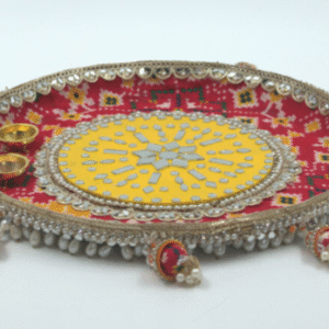 Steel Pooja Thali with Heavy Tilak Stick – Premium Durability, Traditional Festival & Ritual Accessory, Diwali & Wedding Décor