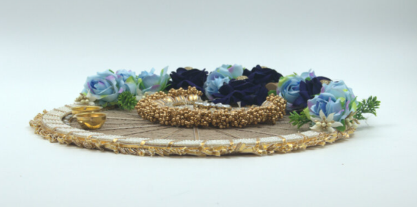 Blue Pooja Thali with Built-in Light – LED Illuminated Festival & Ritual Plate, Diwali, Navratri, Wedding, Housewarming Décor