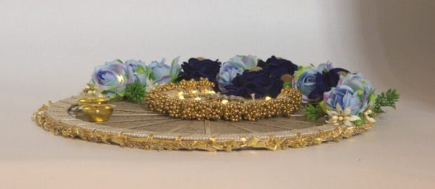 Blue Pooja Thali with Built-in Light – LED Illuminated Festival & Ritual Plate, Diwali, Navratri, Wedding, Housewarming Décor