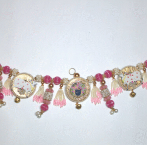 Shrinath Pink Floral Toran – Handcrafted Door Hanging for Diwali, Navratri, Weddings, Housewarming & Pooja Rooms