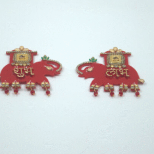 Red Elephant Stick Shubh Labh – Self-Adhesive Auspicious Wall & Door Sticker, Diwali & Festival Home Décor, Pooja Room Decoration, Traditional Elephant Motif