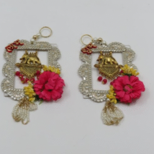 Shubh Labh Hanging with Pink Stones & Pearls – Decorative Auspicious Wall & Door Ornament, Pooja Room Décor, Festival & Wedding Home Accent, Diwali Gift