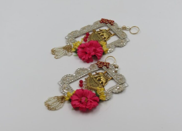 Shubh Labh Hanging with Pink Stones & Pearls – Decorative Auspicious Wall & Door Ornament, Pooja Room Décor, Festival & Wedding Home Accent, Diwali Gift