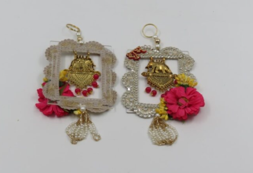 Shubh Labh Hanging with Pink Stones & Pearls – Decorative Auspicious Wall & Door Ornament, Pooja Room Décor, Festival & Wedding Home Accent, Diwali Gift