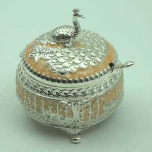 Peacock Mukhwas Container – Yellow Circular Decorative Storage Box for Diwali, Wedding, and Pooja Room Décor