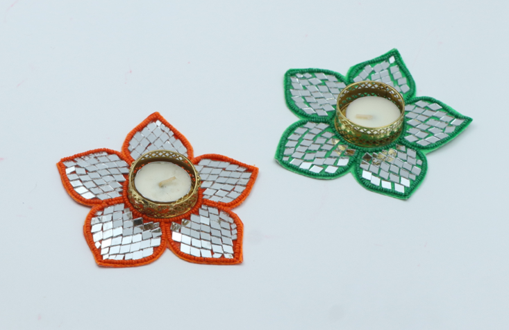 Crystal Flower Diya – Single Piece Luxury Decorative Diya with Sparkling Crystals for Diwali, Weddings, Pooja Room, and Table Centerpieces