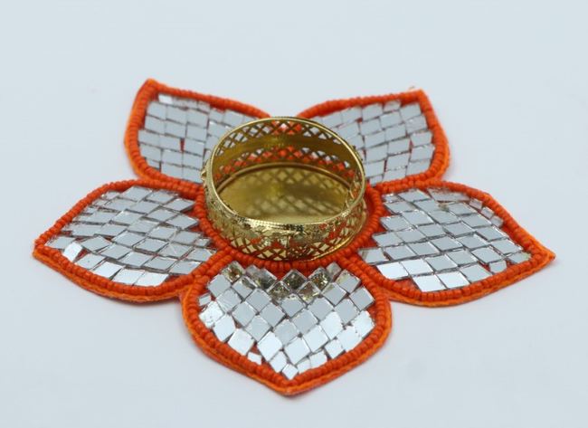 Crystal Flower Diya – Single Piece Luxury Decorative Diya with Sparkling Crystals for Diwali, Weddings, Pooja Room, and Table Centerpieces