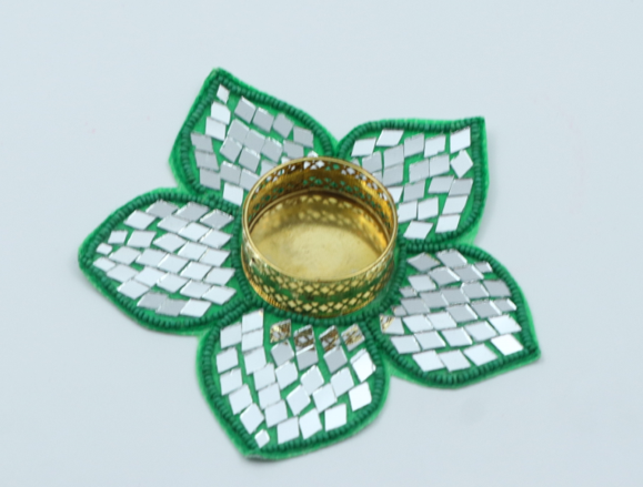 Crystal Flower Diya – Single Piece Luxury Decorative Diya with Sparkling Crystals for Diwali, Weddings, Pooja Room, and Table Centerpieces