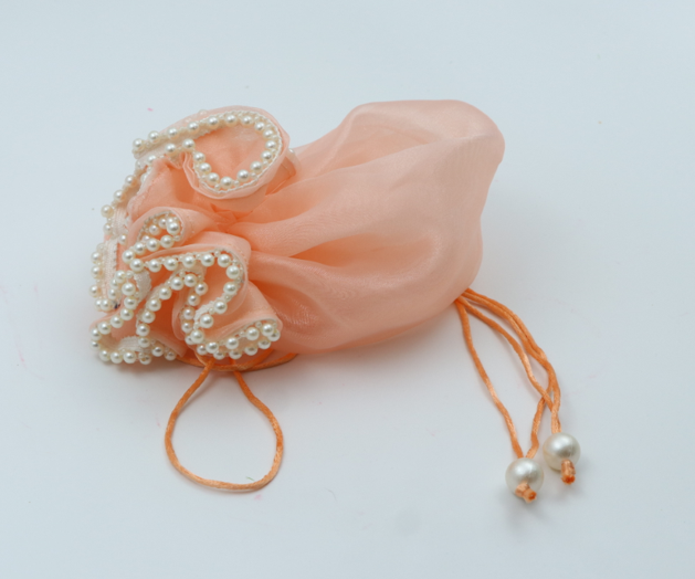 Large Peach Potli with Kundan Design – Wedding & Festive Gift Bag| Kundan Embellished Peach Potli – Luxury Pooja & Diwali Bag| Designer Ethnic Potli Bag – Peach Color for Bridal & Festival Use