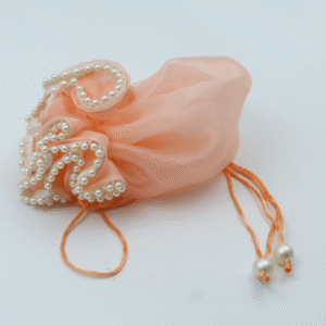 Pearl-Embellished Tissue Potli – Luxury Ethnic Gift & Festival Bag| Decorative Tissue Potli Pouch Set – Wedding Favors & Party Gift Bags