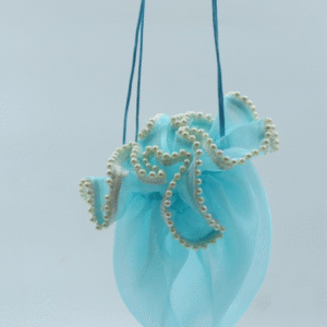 Pearl-Embellished Tissue Potli – Luxury Ethnic Gift & Festival Bag| Decorative Tissue Potli Pouch Set – Wedding Favors & Party Gift Bags