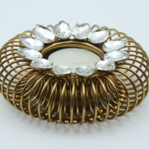 Metal Diyas with Crystal Accents Set of 2 – Shimmering Decorative Metal Diyas for Diwali, Weddings, Pooja Rooms, and Luxury Festival Décor