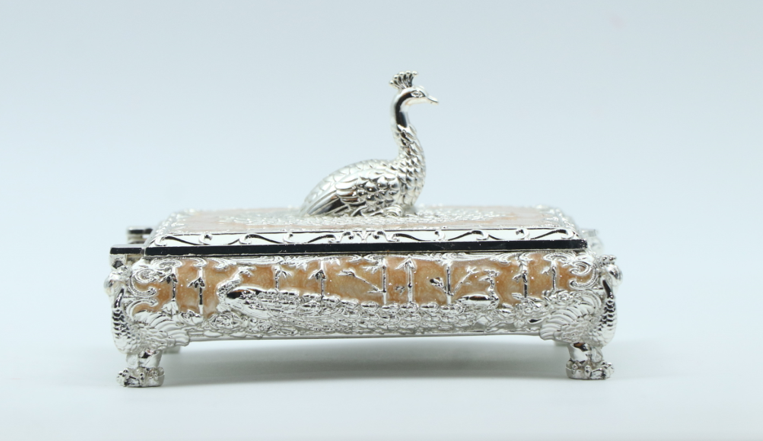 Square Peacock Mukhwas Jewelry Box – Mustard Yellow Multi-Purpose Festive Storage for Diwali and Wedding Favors