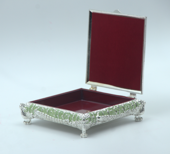 Square Peacock Mukhwas Jewelry Box – Green Multi-Purpose Festive Storage for Diwali and Wedding Favors