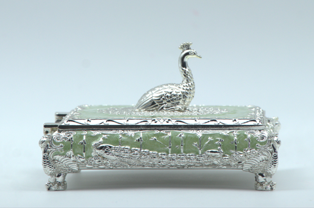 Square Peacock Mukhwas Jewelry Box – Green Multi-Purpose Festive Storage for Diwali and Wedding Favors