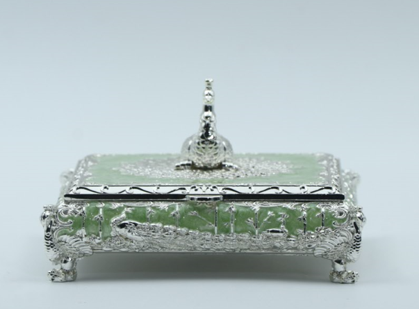 Square Peacock Mukhwas Jewelry Box – Green Multi-Purpose Festive Storage for Diwali and Wedding Favors