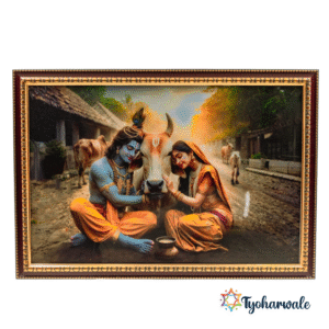 Radha Krishna Gaumata Photo Frame | Divine Couple Wall Décor | Pooja Room & Home Temple Décor | Spiritual Gift for Festivals | Radha Krishna Gaumata
