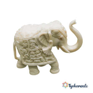 Vastu White Marble Dust Elephant Statue with Trunk Up | For New Home, Housewarming, Diwali Decoration, and Corporate Gifting |
