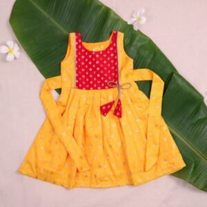 Yellow Silk Frock with Red Patch