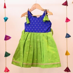 Royal Blue and Parrot Green Shoulder Knot Frock