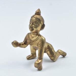 Brass Bal Gopal Crawling Krishna Idol – Handcrafted Laddu Baby Krishna Thakurji Murti for Home Temple Pooja & Gift – Spiritual Krishna Statue Showpiece