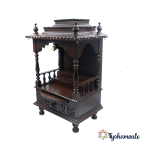 Devghar Wooden Temple Teak wood with melamine polish walnut shade |Hindu Wooden Home Temple for God and Pooja Mandir for Home with Drawer Storage| Puja Mandir| Designer Temple