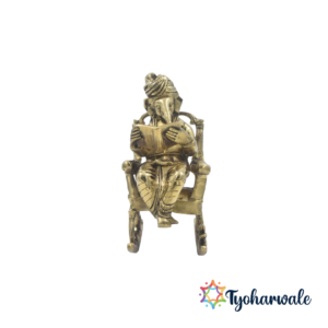 Ganpati Bappa Sitting on Rocking Chair Brass Idol | Decorative Brass Plated Ganesha Statue for Home Decor & Gifting |