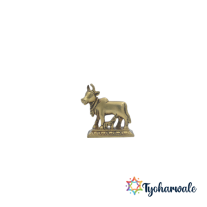 Kamdhenu Cow with Calf Idol – Brass Plated Gau Mata Statue for Home Decor, Pooja, Diwali & Office