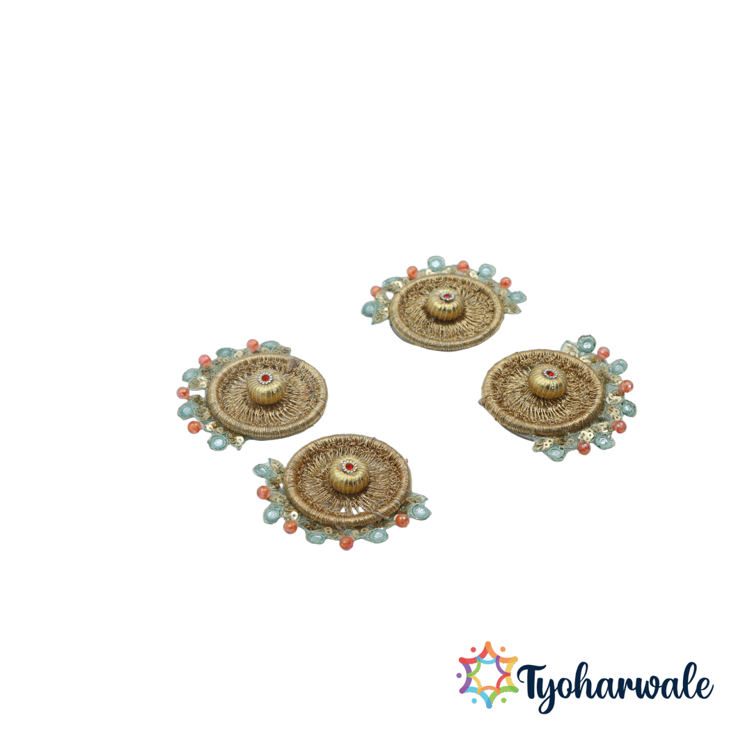 Rangoli with Ghungaru and Peach Pearl | Handcrafted Beaded Decorative Rangoli for Diwali, Navratri, Wedding Entrances, and Home Celebration Decor |