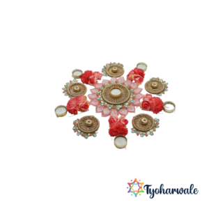 Rangoli with Ghungaru and Peach Pearl | Handcrafted Beaded Decorative Rangoli for Diwali, Navratri, Wedding Entrances, and Home Celebration Decor |