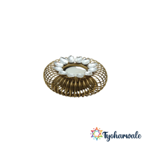 Metal Diyas with Crystal Accents Set of 2 – Decorative Metal Diyas for Diwali, Weddings, Pooja Rooms, and Festival Decor |