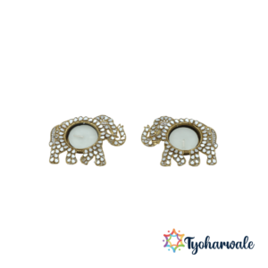 Elephant Metal Diya with Mirror Work | Tealight Candle Holder with Candles | Elephant Shaped Decorative Metal Deepak for Diwali, Home, Office, Pooja Decor & Mandir |