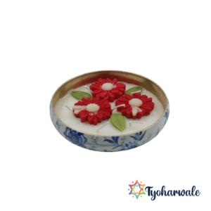 Floral Design Candle Plate Eco-Friendly | Daisy/ Gulbahar Design | Decorative Candle for Diwali, Christmas, Gifting, Home & Festive Decor |