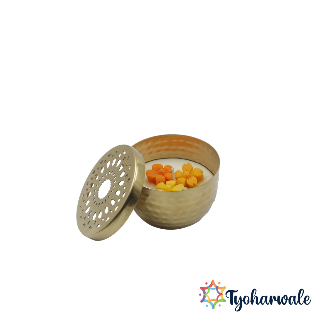 Handmade Candle | Floral Wax Candle Bowl with Cutwork Lid | For Gifting, Diwali, Weddings & Home Decor |